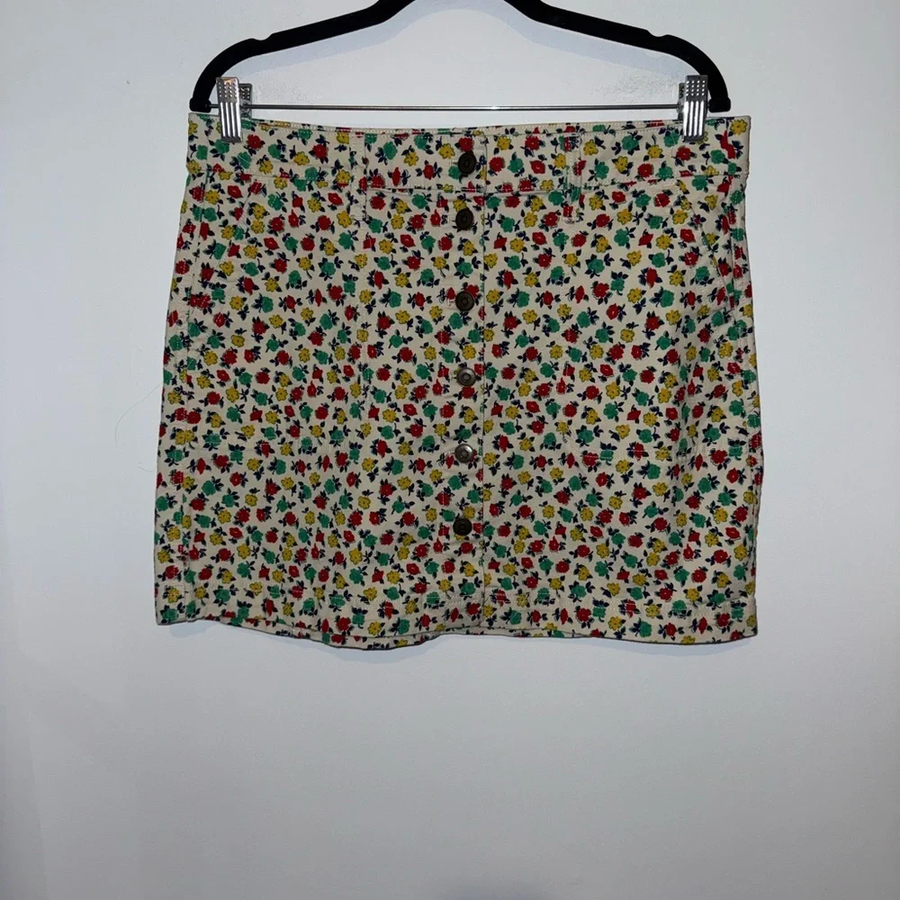 🌼 J.Crew Mercantile Floral Button Front Mini Skirt Size 10 Cotton Stretch